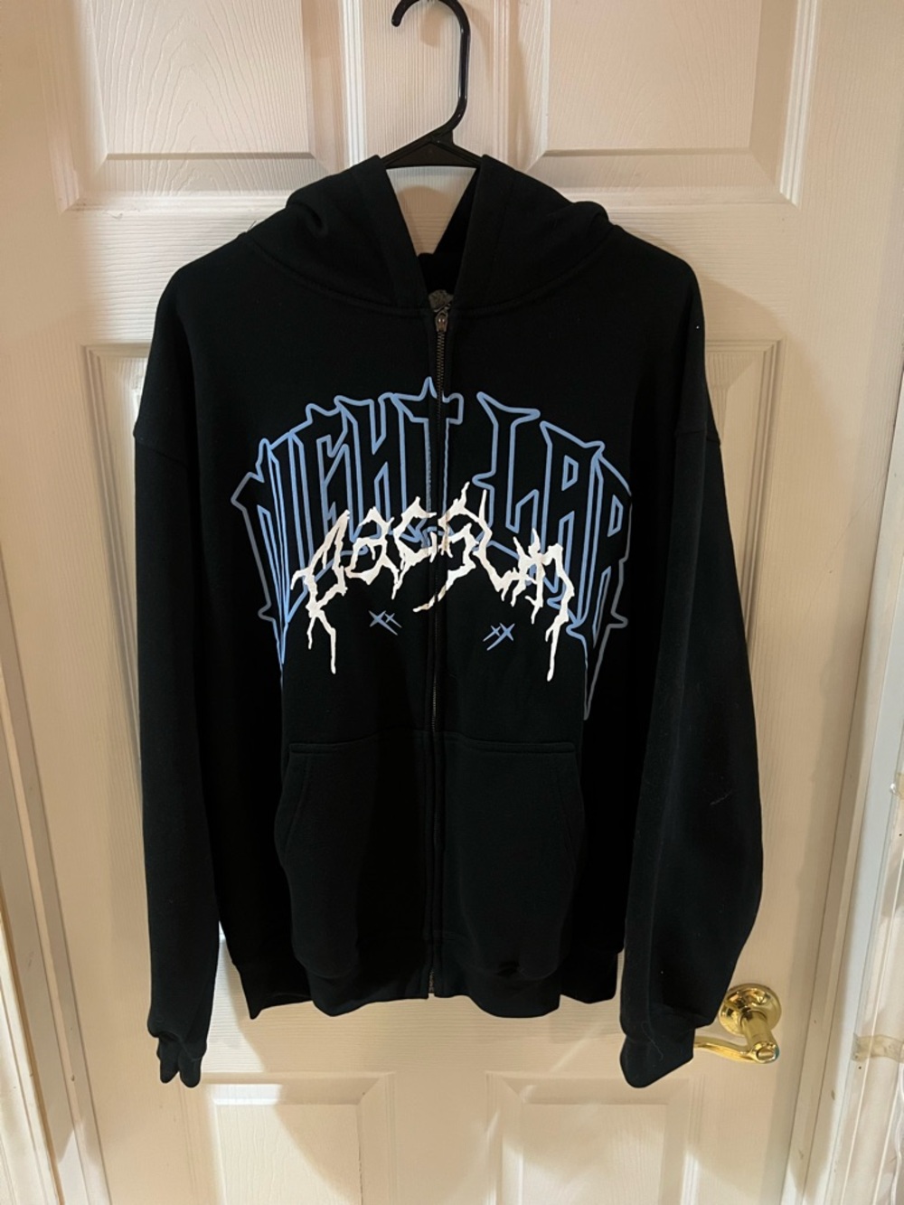 PacSun Black Zip Hoodie with Light Blue and White Graphic